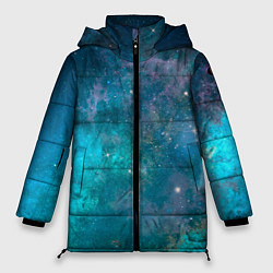 Куртка зимняя женская Абстрактный светло-синий космос и звёзды, цвет: 3D-красный