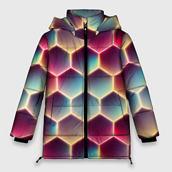 Куртка зимняя женская Неоновый гексагон, цвет: 3D-черный
