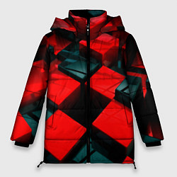 Женская зимняя куртка Кубы геометрии красный и чёрный