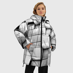 Куртка зимняя женская Кубы серые выпуклые, цвет: 3D-черный — фото 2