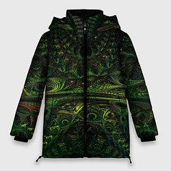 Куртка зимняя женская Зелёные древние скрижали паттерн, цвет: 3D-красный