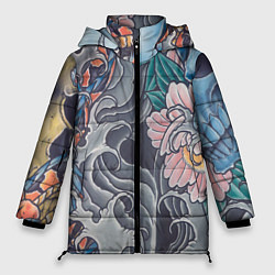 Куртка зимняя женская Иредзуми: змеи и черепа, цвет: 3D-светло-серый
