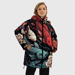 Куртка зимняя женская Узор с японскими карпами кои, цвет: 3D-светло-серый — фото 2