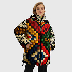 Куртка зимняя женская Русский узор крестиком, цвет: 3D-красный — фото 2