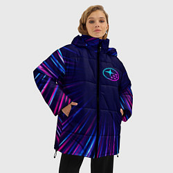 Куртка зимняя женская Subaru neon speed lines, цвет: 3D-черный — фото 2