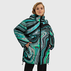 Куртка зимняя женская Черно-зеленый флюид арт, цвет: 3D-красный — фото 2
