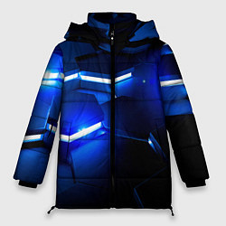 Куртка зимняя женская Металлические соты с синей подсветкой, цвет: 3D-черный