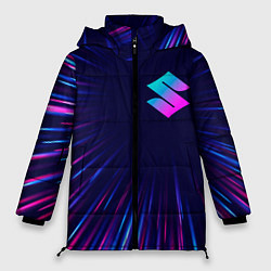 Куртка зимняя женская Suzuki neon speed lines, цвет: 3D-черный
