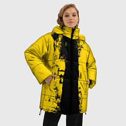 Куртка зимняя женская Вертикальная черно-желтая полоса Cyberpunk 2077, цвет: 3D-светло-серый — фото 2