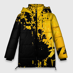 Куртка зимняя женская Пятна черной краски на желтом фоне, цвет: 3D-светло-серый