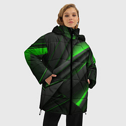 Куртка зимняя женская Черно-зеленые объемные полосы, цвет: 3D-красный — фото 2