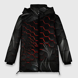 Куртка зимняя женская Плиты с красной сеткой, цвет: 3D-черный