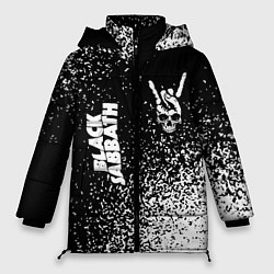 Женская зимняя куртка Black Sabbath и рок символ на темном фоне