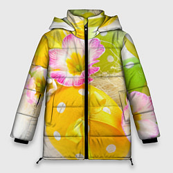 Куртка зимняя женская Пасхальные яйца и цветы, цвет: 3D-черный
