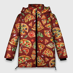 Женская зимняя куртка Кусочки пиццы ассорти - акварельный паттерн