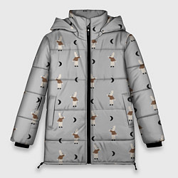 Куртка зимняя женская Зайка и луна - паттерн серый, цвет: 3D-черный