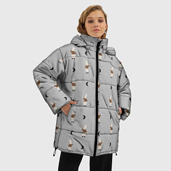 Куртка зимняя женская Зайка и луна - паттерн серый, цвет: 3D-светло-серый — фото 2