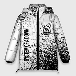 Женская зимняя куртка System of a Down и рок символ на светлом фоне