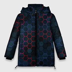 Куртка зимняя женская Соты с красным и синим, цвет: 3D-черный