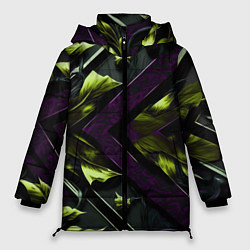 Женская зимняя куртка Зеленые листья и фиолетовые вставки