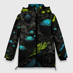 Куртка зимняя женская Зеленые абстрактные листья, цвет: 3D-светло-серый