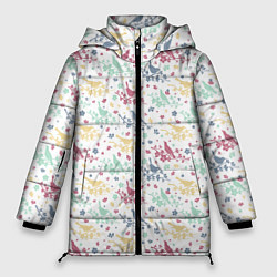 Куртка зимняя женская Весенний паттерн с птицами, цвет: 3D-светло-серый