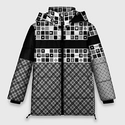 Женская зимняя куртка Черно-белый лоскутный узор-пэчворк