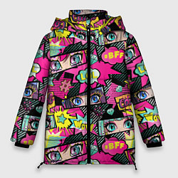 Куртка зимняя женская Глаза аниме-девушки: cool pattern, цвет: 3D-черный