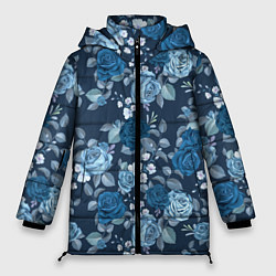 Женская зимняя куртка Голубые розы паттерн