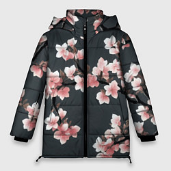 Женская зимняя куртка Цветущее дерево на темном фоне