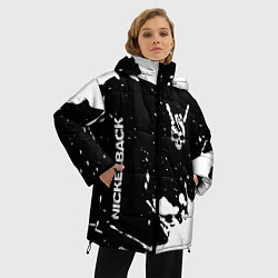 Куртка зимняя женская Nickelback и рок символ на темном фоне, цвет: 3D-черный — фото 2