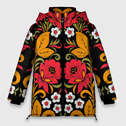 Куртка зимняя женская Хохлома узор, цвет: 3D-красный
