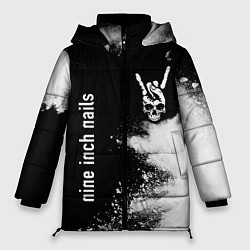 Куртка зимняя женская Nine Inch Nails и рок символ на темном фоне, цвет: 3D-черный