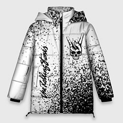 Куртка зимняя женская Rolling Stones и рок символ на светлом фоне, цвет: 3D-черный