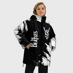 Куртка зимняя женская The Beatles и рок символ на темном фоне, цвет: 3D-черный — фото 2