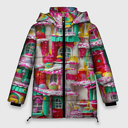 Куртка зимняя женская Домики из сладостей, цвет: 3D-красный
