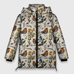 Женская зимняя куртка Птицы малиновки и зверобой