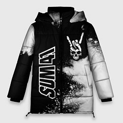 Женская зимняя куртка Sum41 и рок символ на темном фоне