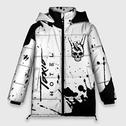 Куртка зимняя женская Tokio Hotel и рок символ на светлом фоне, цвет: 3D-черный