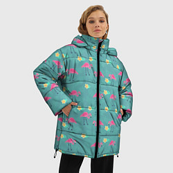 Куртка зимняя женская Летний паттерн с фламинго, цвет: 3D-светло-серый — фото 2