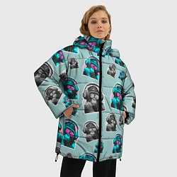 Куртка зимняя женская Обезьяна меломан, цвет: 3D-светло-серый — фото 2