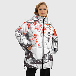Куртка зимняя женская Цветущая сакура и солнце - Япония, цвет: 3D-черный — фото 2