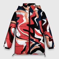 Куртка зимняя женская Абстракция кривые линии черно-красный, цвет: 3D-светло-серый