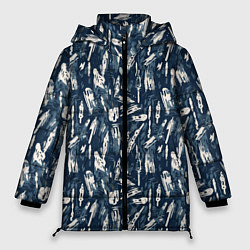 Женская зимняя куртка Абстрактный узор с сине-белыми элементами