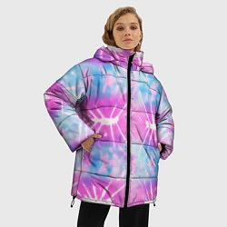 Куртка зимняя женская Голубо-розовый узор тай-дай, цвет: 3D-черный — фото 2