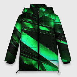 Куртка зимняя женская Зеленая неоновая абстракция, цвет: 3D-красный