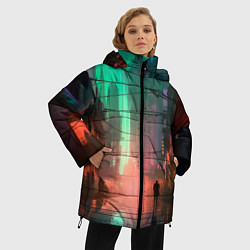 Куртка зимняя женская Кибер город будущего, цвет: 3D-красный — фото 2