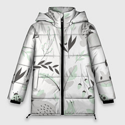 Куртка зимняя женская Зайцы и растения паттерн, цвет: 3D-черный