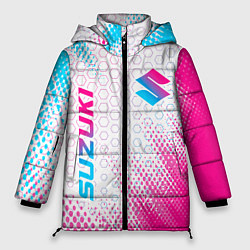 Женская зимняя куртка Suzuki neon gradient style: надпись, символ