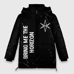 Женская зимняя куртка Bring Me the Horizon glitch на темном фоне: надпис